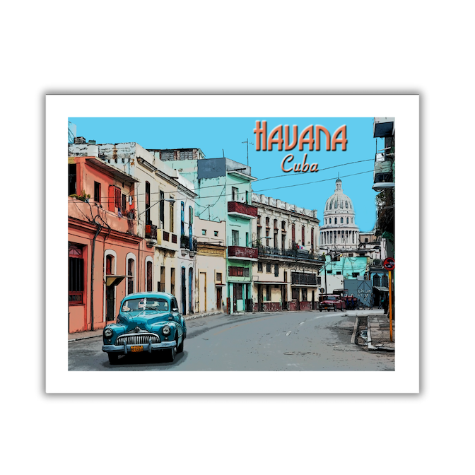 Havana, Cuba, Vintage Travel Print (FRAMED)