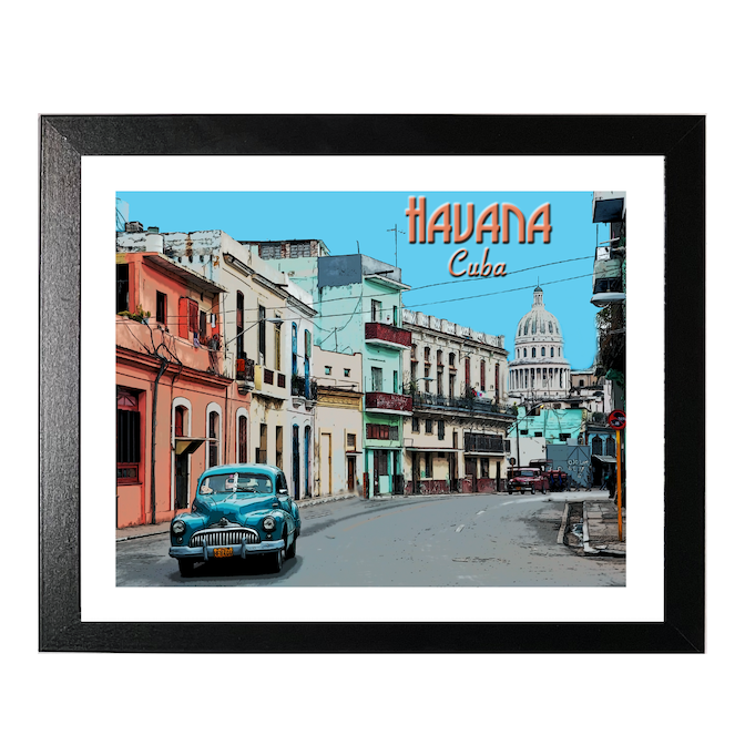 Havana, Cuba, Vintage Travel Print (FRAMED)